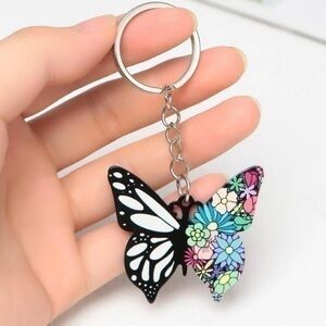 Mandala Butterfly Charm Keychain Silver Plated Multicolor Gift Bohemian Boho